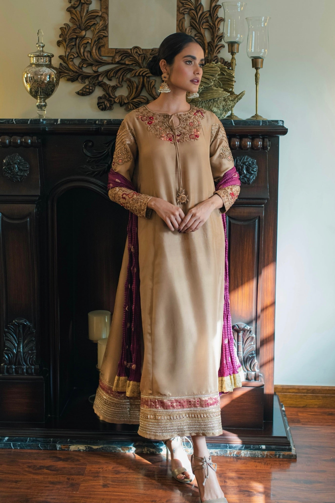 Celia Kalidar Set w/ Straight Pant & Dupatta - Fatima Lodhia