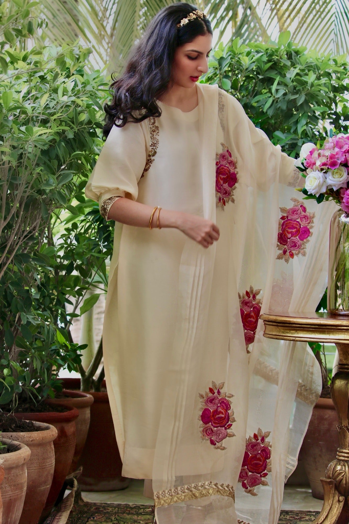 Rose Shirt w/ Pant & Dupatta - Fatima Lodhia