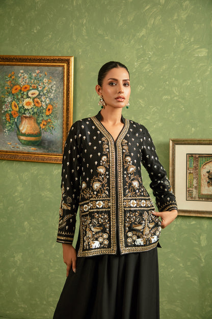 Zardozi handworked jacket in black 