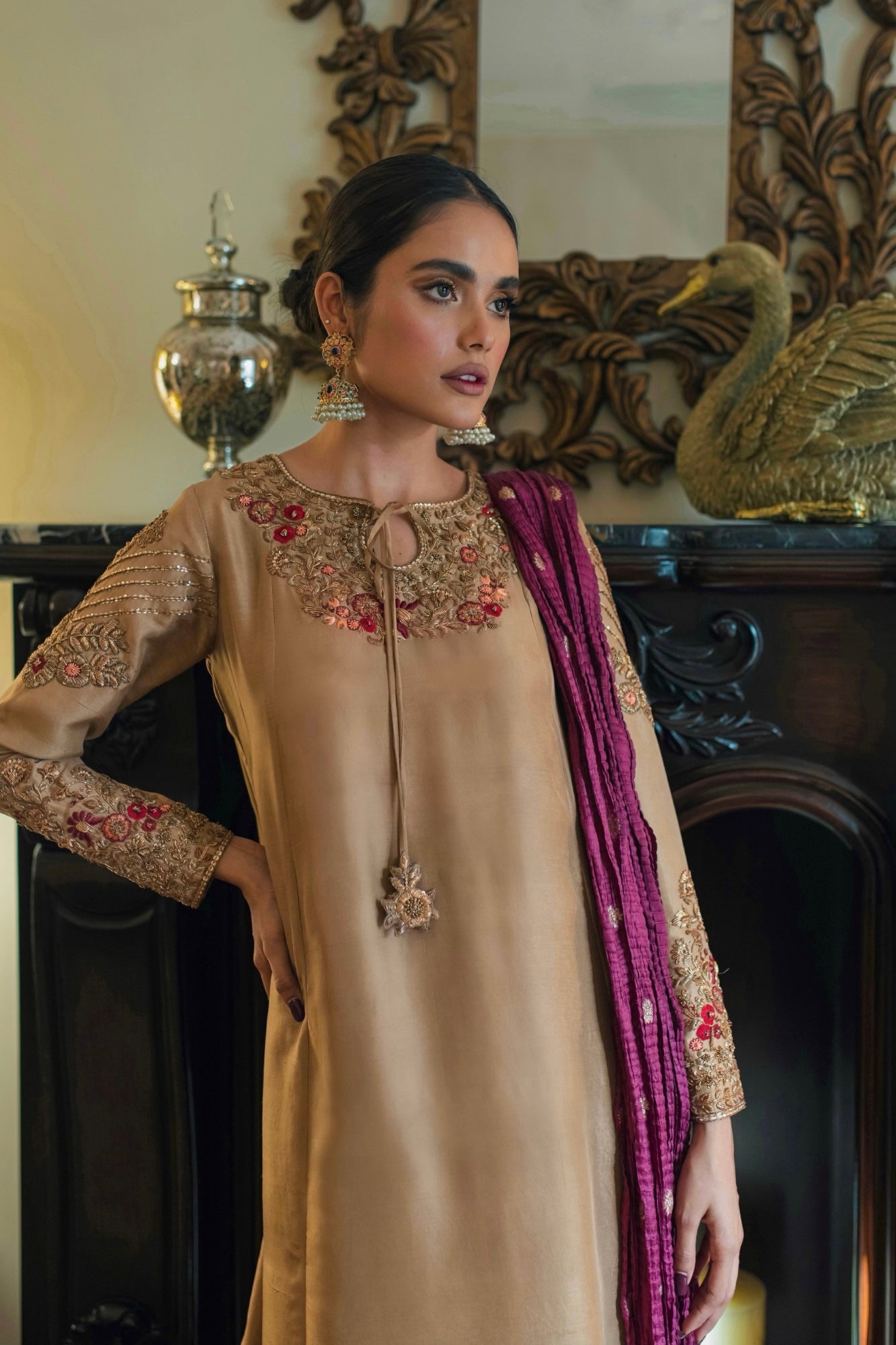 Celia Kalidar Set w/ Straight Pant & Dupatta - Fatima Lodhia