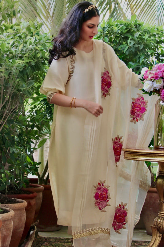 Rose Shirt w/ Pant & Dupatta - Fatima Lodhia